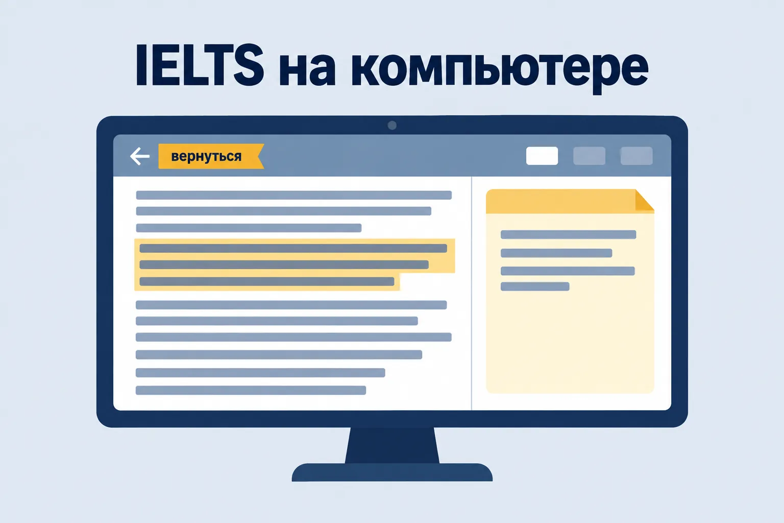 IELTS on computer — monitor with highlighted test text
