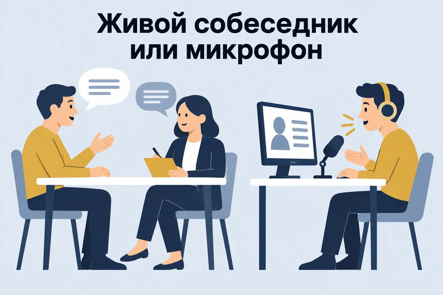 Live interlocutor or microphone — human dialogue and answering to a computer