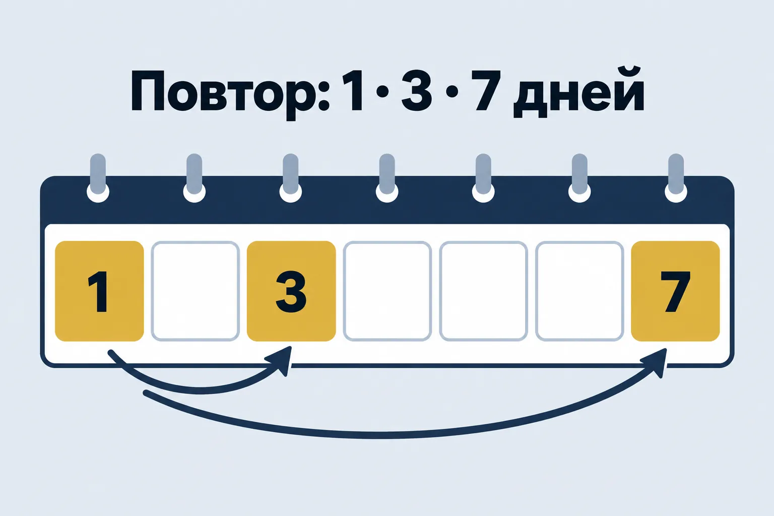 Revision: 1 · 3 · 7 days — calendar with three marked days